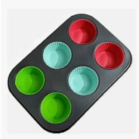 Molde Metálico Cupcakes Capacillos Silicona X 6 Cavidades Negro