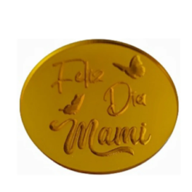 Topper Día De La Madre Redondo Efecto Espejo Dorado