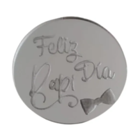 Topper Día Del Padre Redondo Efecto Espejo Plateado