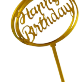 Topper Happy Birthday Efecto Espejo Dorado