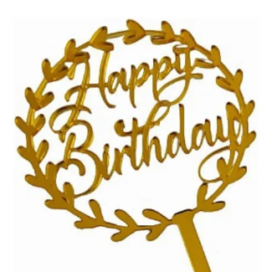 Topper Happy Birthday Espigas Efecto Espejo Dorado